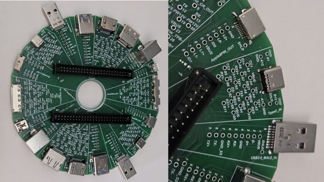 Un ingeniero crea la Rueda USB, todo tipo de conectores en una sola placa para probar cables y conexiones