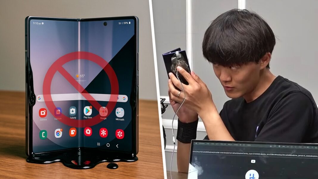 Un YouTuber ha transmitido en directo cómo abrió y cerró un móvil plegable 200.000 veces: “Un extraño líquido negro ha empezado a gotear”