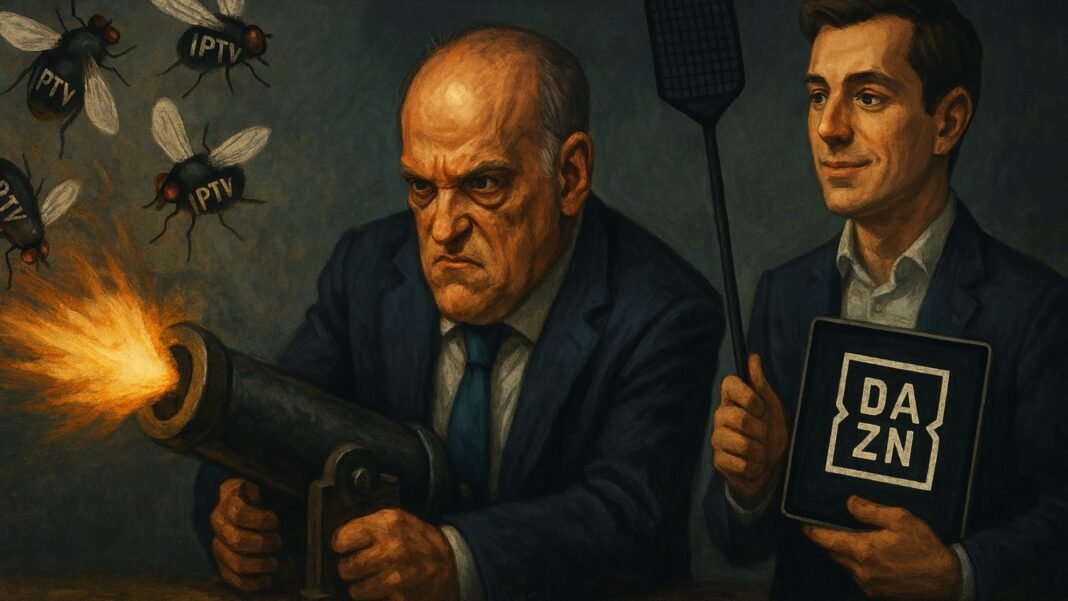 Mientras Javier Tebas “mata moscas a cañonazos” con las IPTV, DAZN está siguiendo una estrategia más eficaz e inteligente que no daña a los usuarios Mientras Javier Tebas “mata moscas a cañonazos” con las IPTV, DAZN está siguiendo una estrategia más eficaz e inteligente que no daña a los usuarios