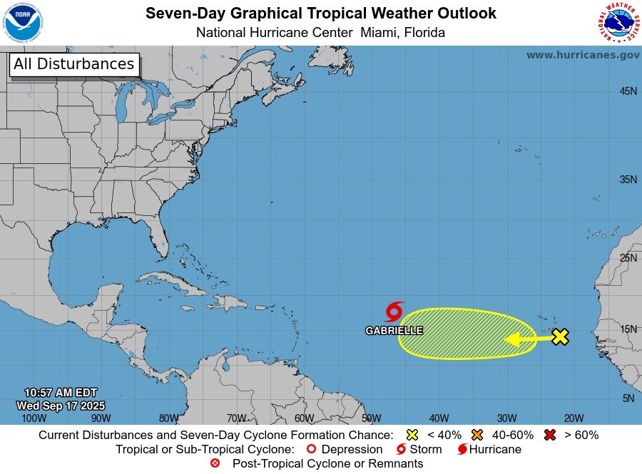 Se forma la tormenta tropical Gabrielle, séptimo ciclón del Atlántico Se forma la tormenta tropical Gabrielle, séptimo ciclón del Atlántico