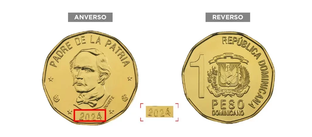 A partir del lunes circularán nuevas monedas de RD$1.00 correspondientes al año 2024