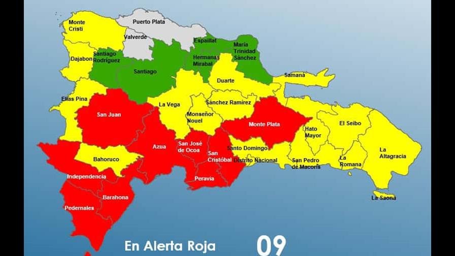 La región Sur y Monte Plata en alerta Roja, el Gran Santo Domingo y 14 provincias en amarilla La región Sur y Monte Plata en alerta Roja, el Gran Santo Domingo y 14 provincias en amarilla