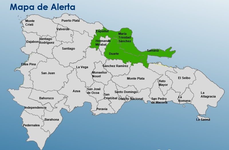 COE declara cuatro provincias en alerta verde