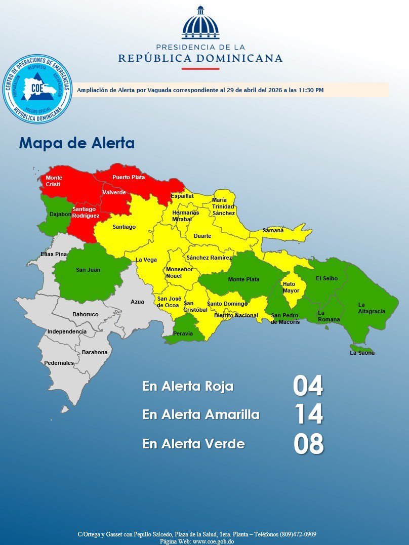 Ojo con la Vaina Alerta Roja Cunde en Cuatro Provincias por Vaguada