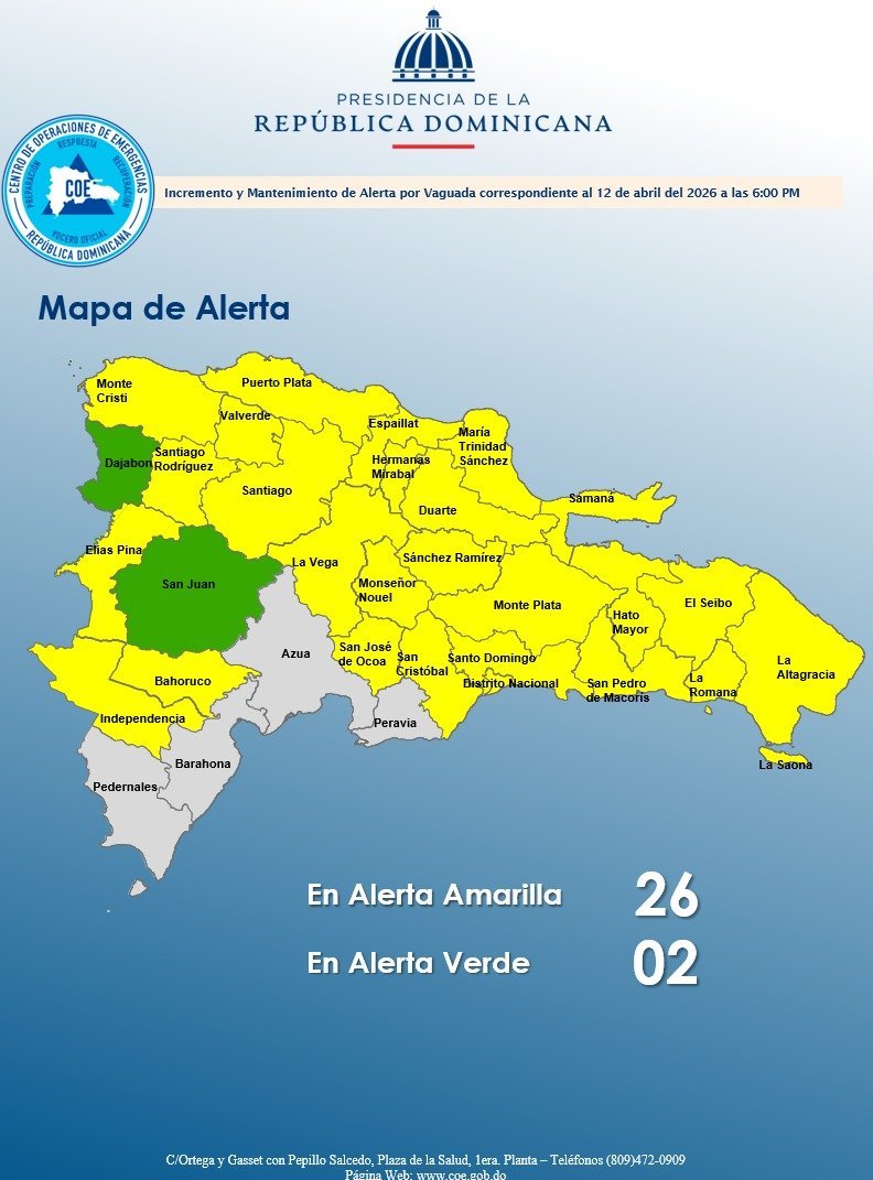 ¡Se prendió la ‘vaina’! COE mantiene a 26 provincias en alerta amarilla por aguaceros COE mantiene a 26 provincias en alerta amarilla por aguaceros