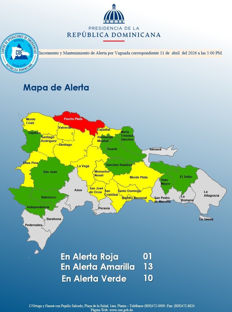 COE Mantiene a Puerto Plata en Alerta Roja por Lluvias Fuertes