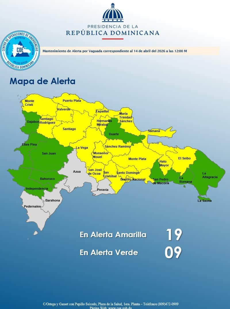 ¡Qué ‘vaina’! COE mantiene 28 provincias en alerta por aguaceros COE mantiene 28 provincias en alerta por aguaceros