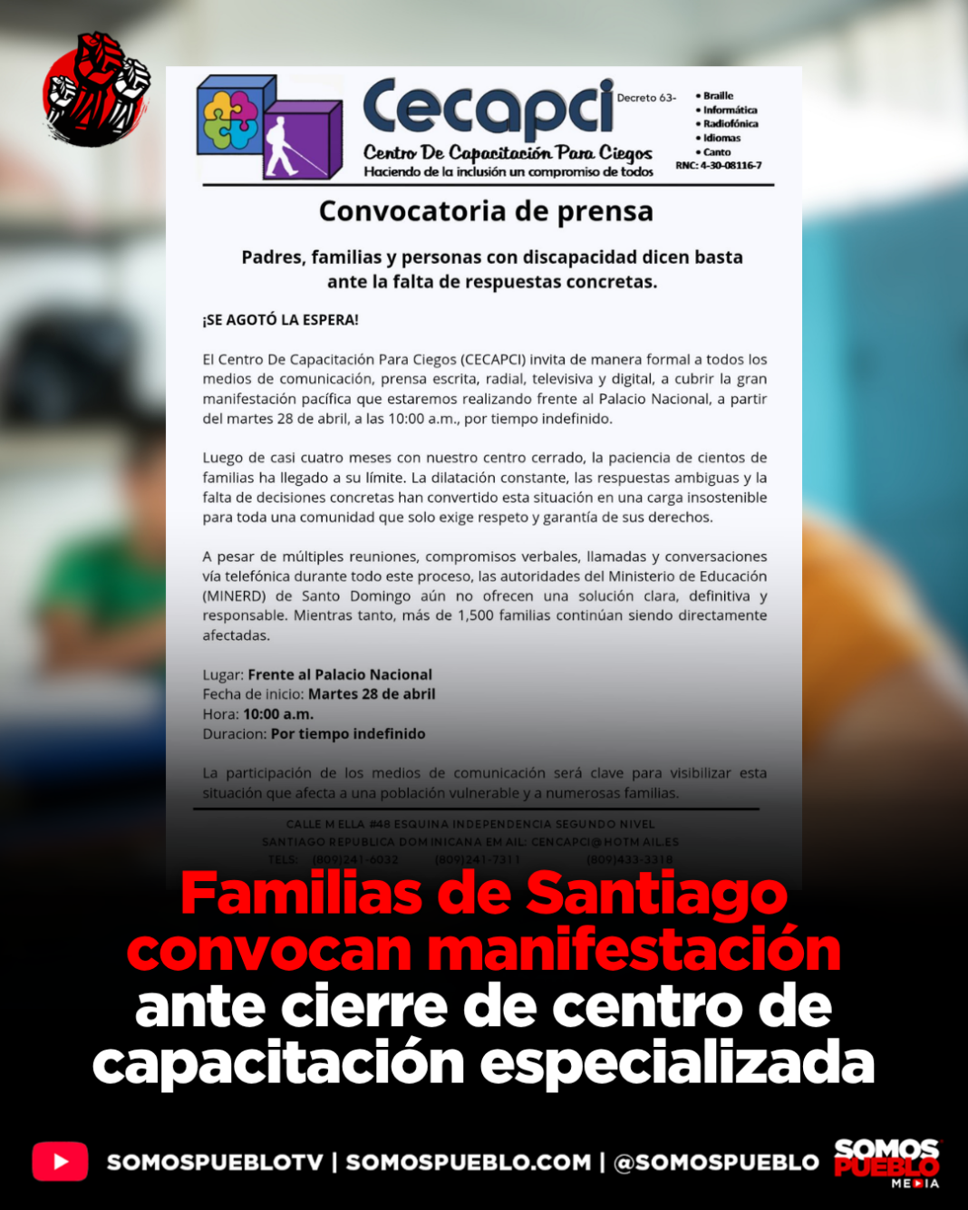 Familias de Santiago Protestan por el Cierre de CECAPCI y Exigen Educación Especial