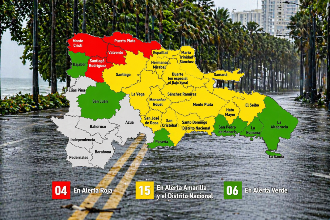 Alerta en 26 provincias por intensas lluvias en República Dominicana