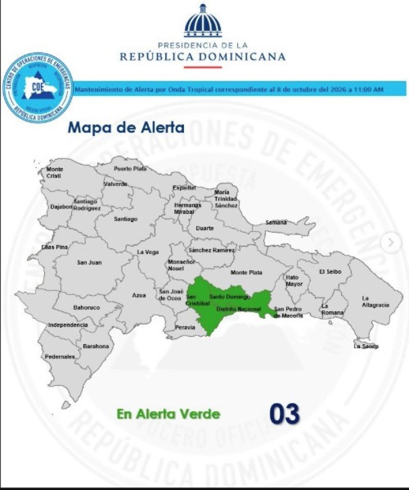 El COE mantiene la Alerta Verde en varias provincias dominicanas